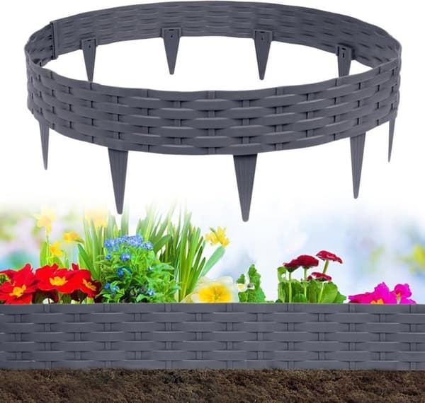 YUENFONG Plast Gräsmatta Kant 10m Blomrabatt Kant Trädgård staket Rottinglook Blomrabatt Kant Trädgård, Grå
