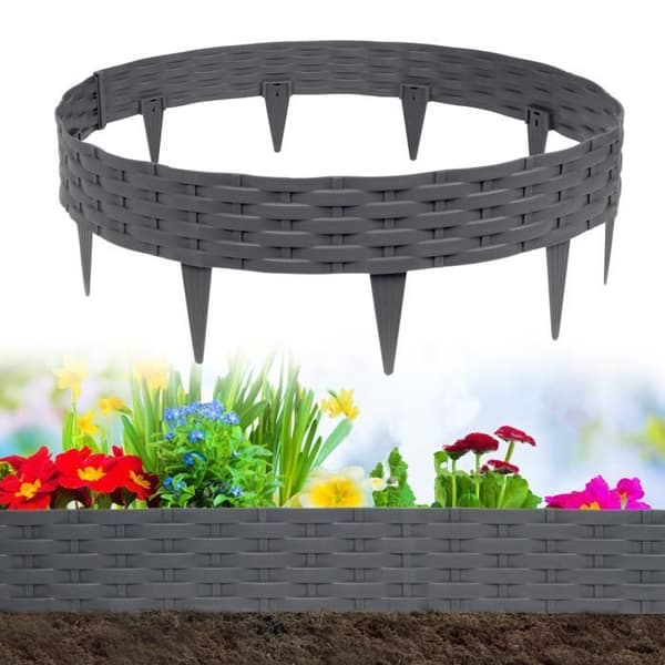 YUENFONG Trädgårdskant 10 m Gräsmatta Rattan Look Staket Palisade, element vardera 100 cm x 20 cm hög, antracit