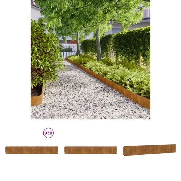 The Living Store Nurmikonreunukset 50 kpl 15x103 cm joustava Corten-teräs -  Ruohotrimmerit