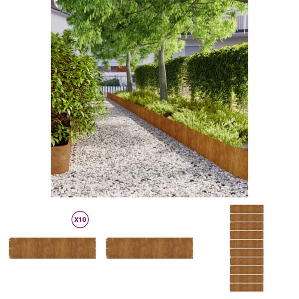 The Living Store Nurmikonreunukset 10 kpl 25x103 cm joustava Corten-teräs -  Ruohotrimmerit