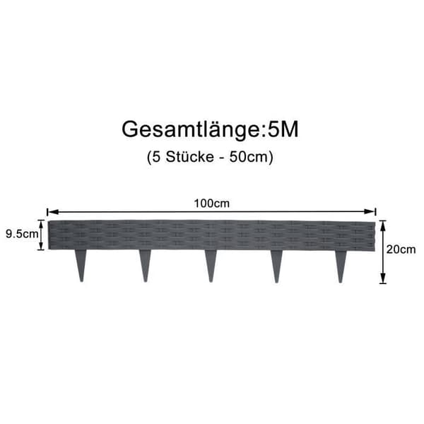 YUENFONG Trädgårdskant 5m Gräsmatta Rattan Look Palisade staket 5 element, antracit