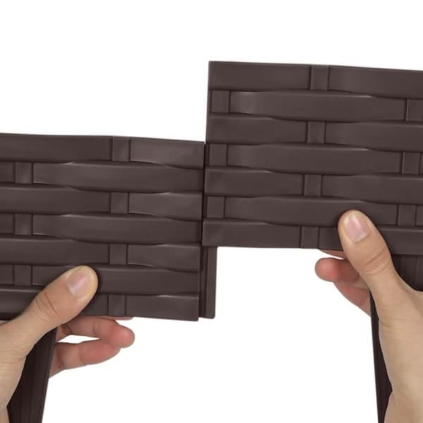 YUENFONG Trädgårdskant 10m Gräsmatta Rattan Look Palisade staket 10 element, brun