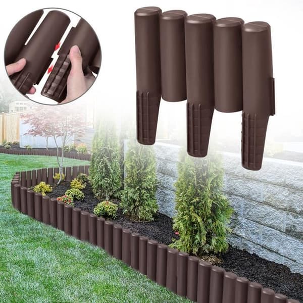 Trädgårdskantstaket - YUENFONG - Palisadstaket - Polypropen - Brunt trälook