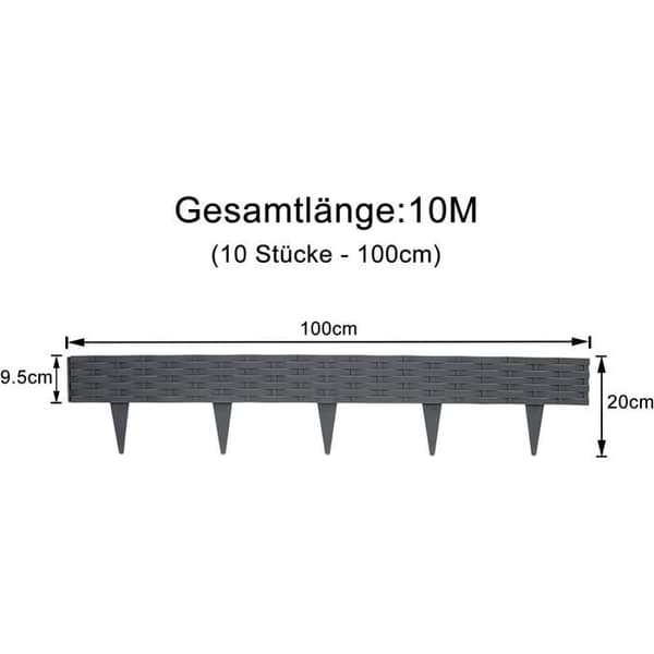 Gräskanter - LARS360 - Set med 10 delar - Flexibel plast - Antracit - 100 cm