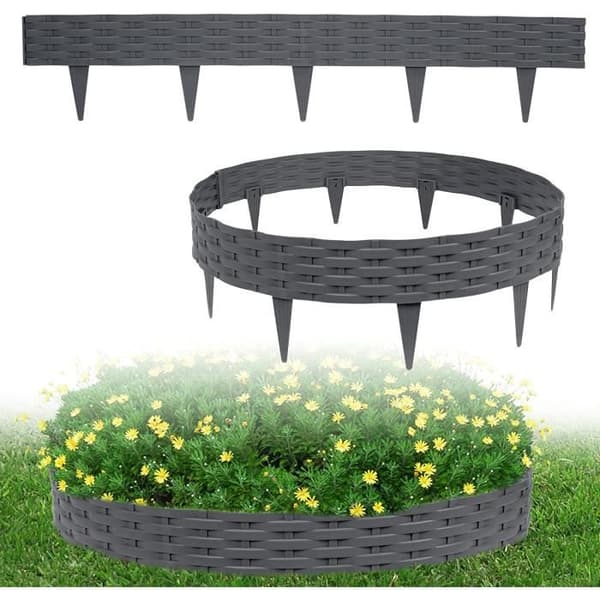 Gräskanter - LARS360 - Set med 10 delar - Flexibel plast - Antracit - 100 cm