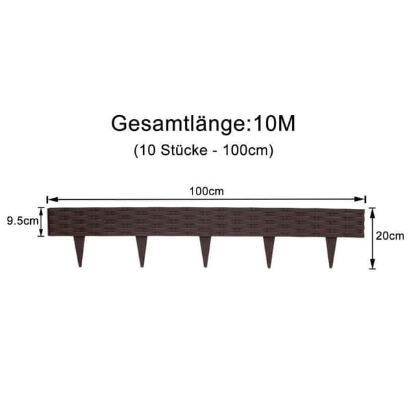 LARS360 10-pack rottinglook gräsmatta med 10 element 100 cm rotting design trädgårdssäng kant brun