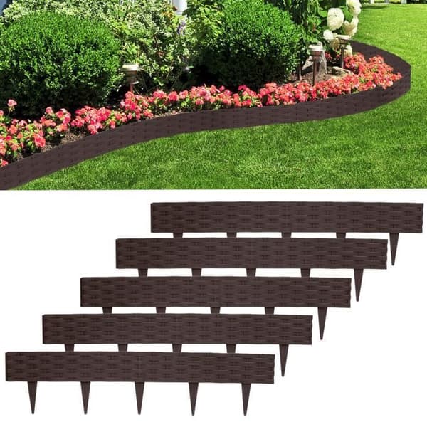 LARS360 60-pack rottinglook gräsmatta med 60 element 100 cm rottingdesign för trädgårdssäng, brun