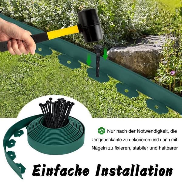LARS360 flexibla plastgräskanter - Längd 10m - Höjd 50mm - 30 säkerhetspinnar - Grön