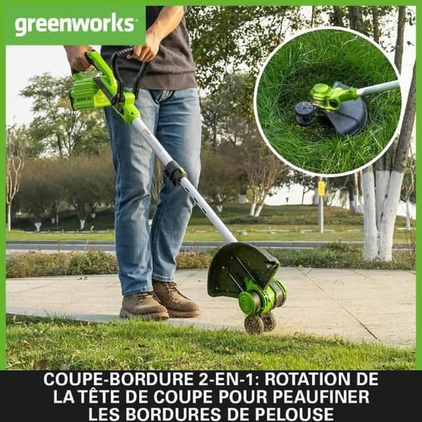 Grästrimmer - Greenworks - G40LT33 - 40V - Klippbredd 33 cm - Svängbart huvud 90°