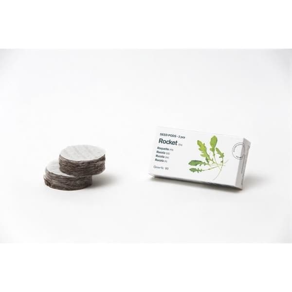 TREGREN kit med Ruccola-kapslar för grönsaksträdgårdar inomhus. 2 torvkapslar och ruccolafrön.