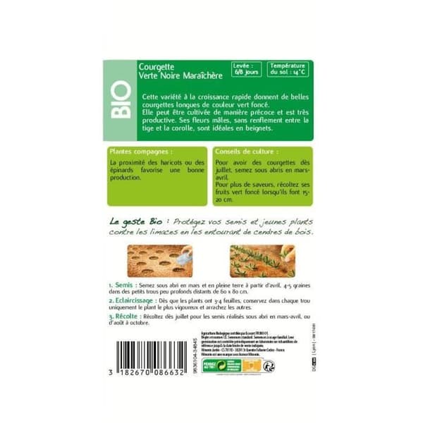 Vilmorin ekologisk grönsak svart grön zucchini
