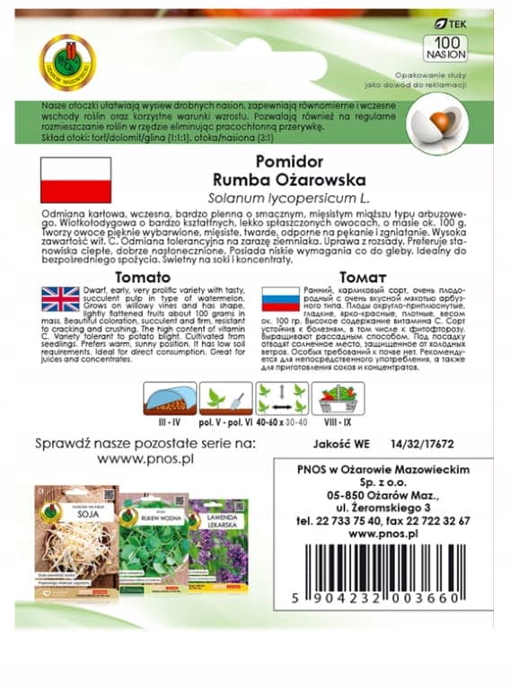Tomaatti Rumba Ożarowska 100 siementä, varhainen lajike, jolla on mehevä hedelmäliha
