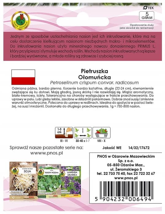 Olomouc-persilja 5 g. Myöhäinen lajike, jolla on poikkeuksellinen sato.