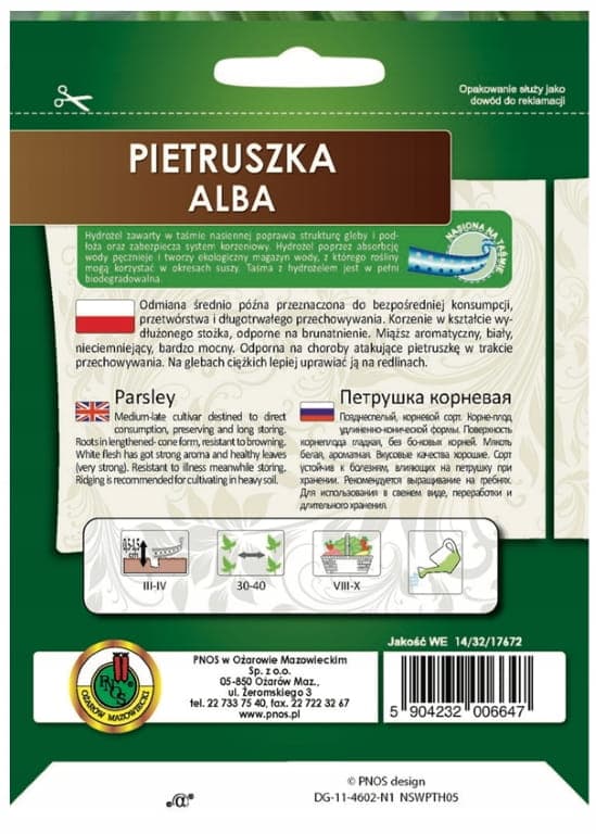 Persilja Alba -nauha 6m Keskikypsä myöhäinen lajike jalostukseen