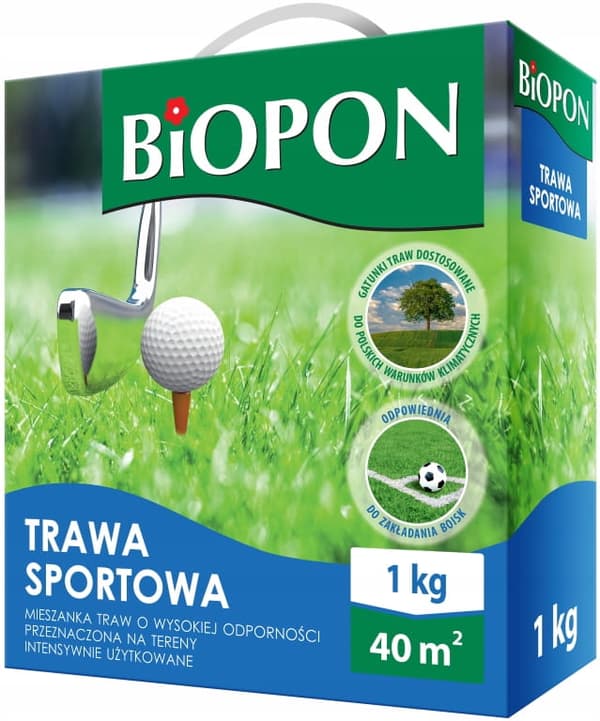 Biopon Sports -nurmi 1 kg sopii täydellisesti urheilukentille, leikkikentille ja kotialueille