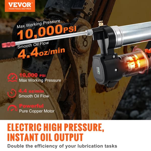 VEVOR Sladdlös Fettpistol, Högtryck 10 000 PSI, Effektiv Oljeutmatning, Lång Räckvidd 39" Slang