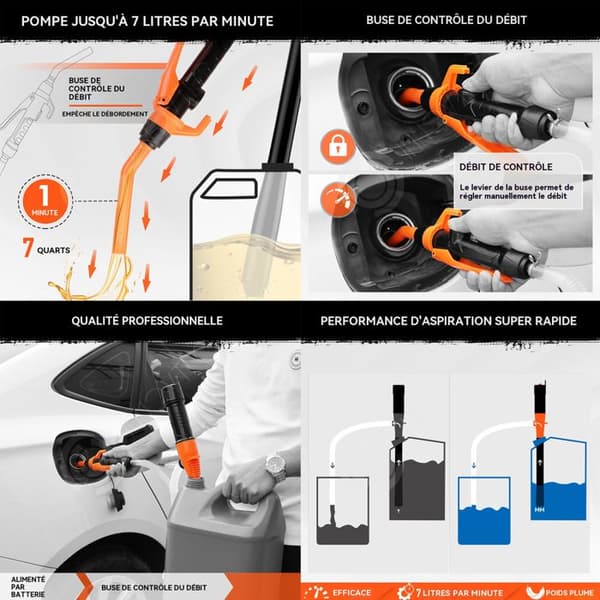 INN elektrisk bränslepump 7 l/min batteridriven vätskeöverföringspump med slangpistolmunstycken och flödeskontrollmunstycke