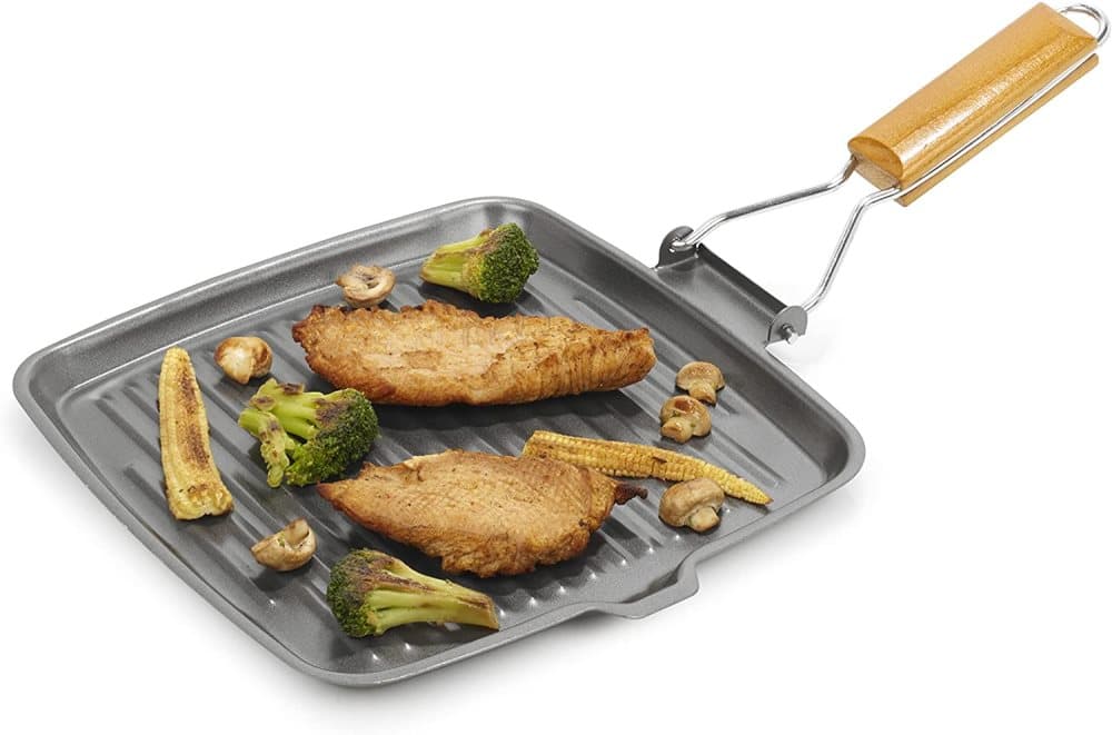 Homiu Griddle Pan Plate Kolstål med Non-Stick Ridge Ytor Stekpannor med hopfällbart handtag, fyrkantig