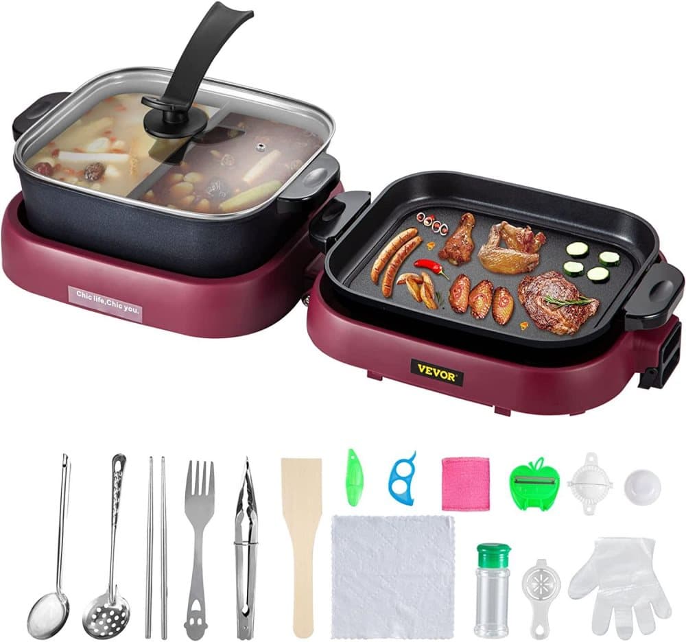 2100W 2 i 1 vikbar elektrisk varm gryta BBQ Grill med dubbel temperaturkontroll