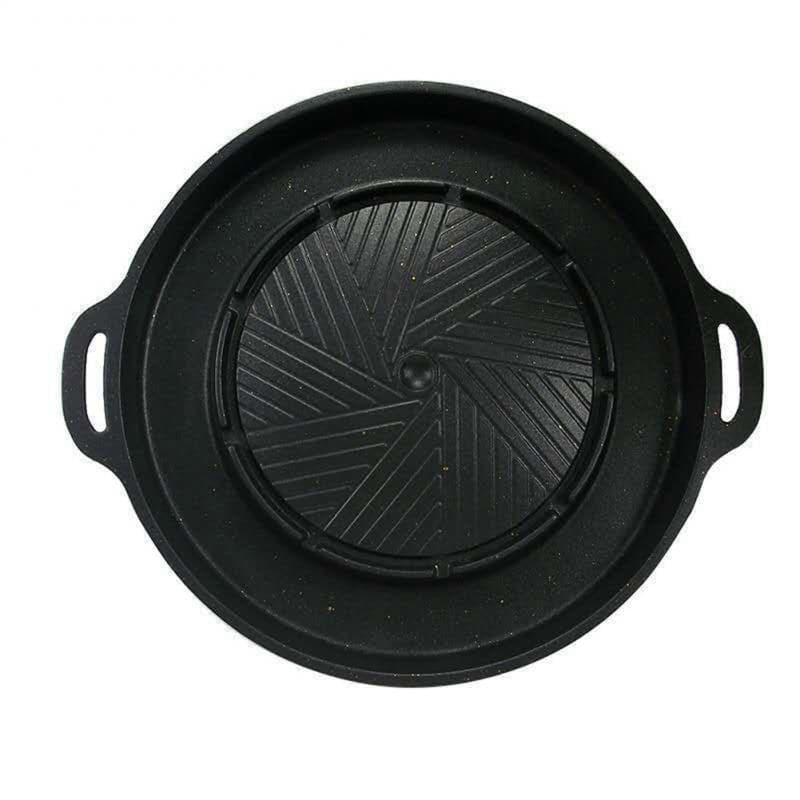 Non Stick Aluminum Alloy Round Barbecue Grill Pan med två handtag
