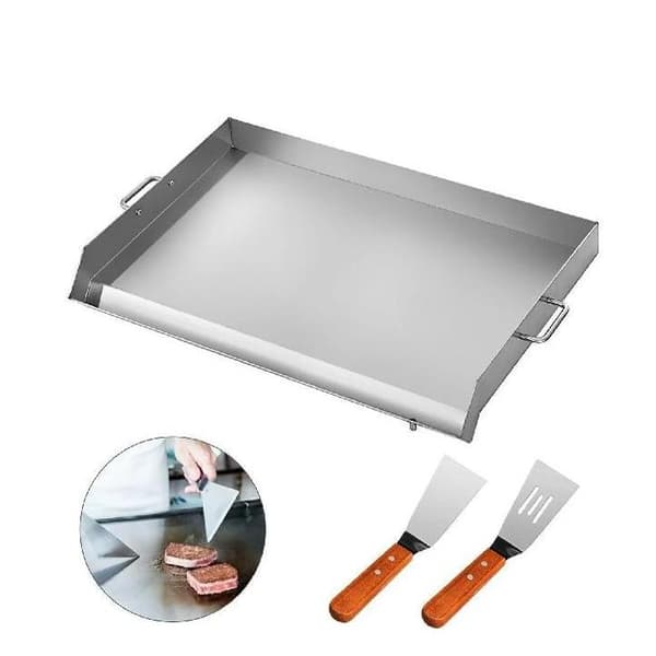 18x16 tum platt toppgrill i rostfritt stål med fettspår och praktiskt handtag, stor yta, upphöjda sidoväggar, bred användning