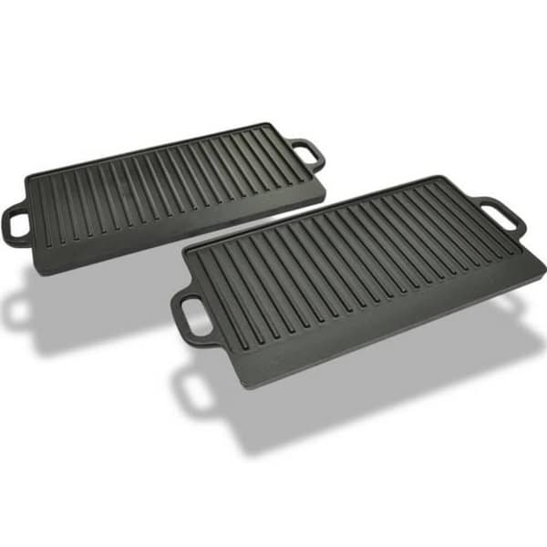 The Living Store Grillplatta 2 st gjutjärn vändbar 38x23 cm -  Bordsgrillar & grillpannor