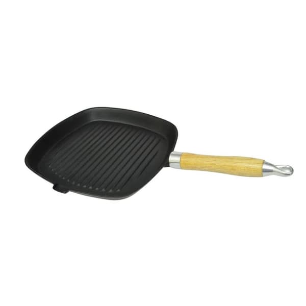 Grillplader & grillpander - Living grillpande i støbejern med træhåndtag 20x20 cm