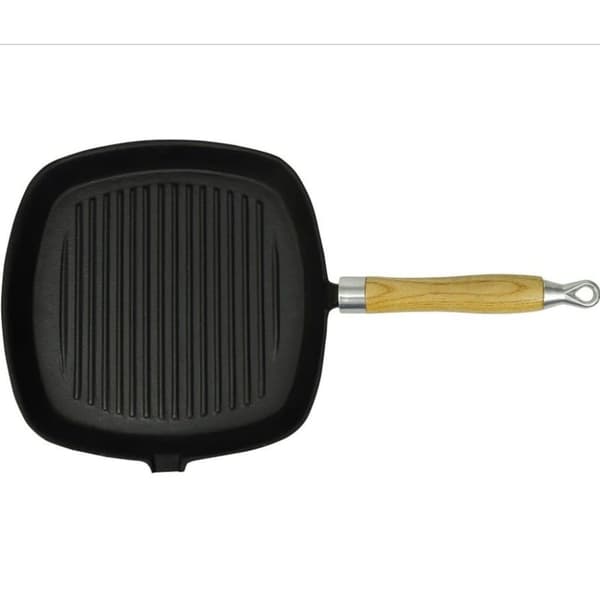 Grillplader & grillpander - Living grillpande i støbejern med træhåndtag 20x20 cm