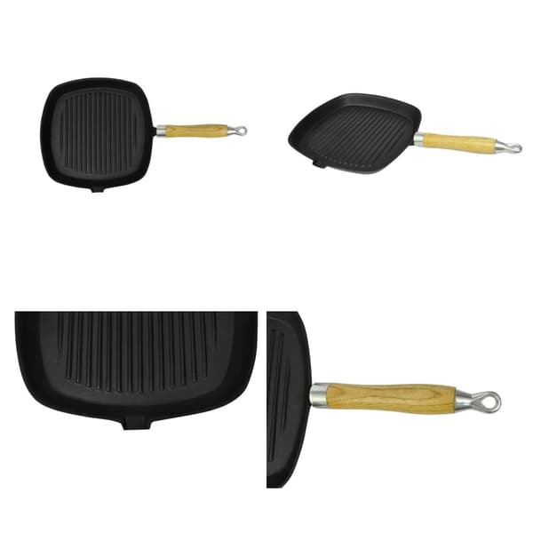 Gjutjärnspanna trähandtag grill 20x20 cm - Grillplatta - Grillplattor - Home & Living