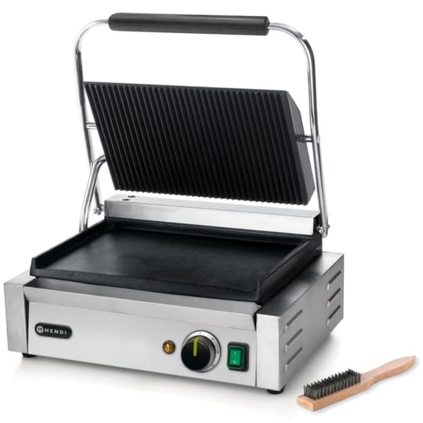 Kontakt PANINI kontaktgrill, räfflad topp, slät botten, 2200W - Hendi 263662