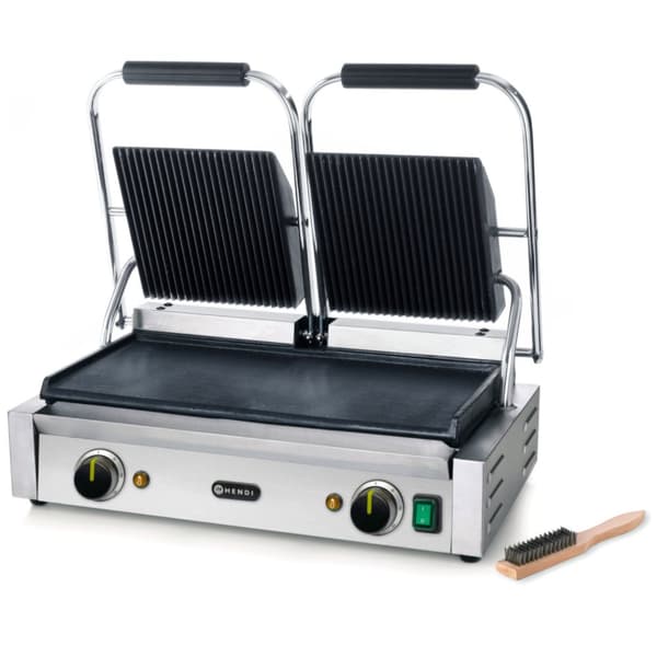 Kontaktkontaktgrill, rillet top, glat bund, 3600W - Hendi 263808