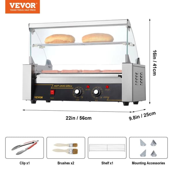 Hot Dog Grill, 12 Hot Dog Kapacitet, 750W Effekt,7 Rullare