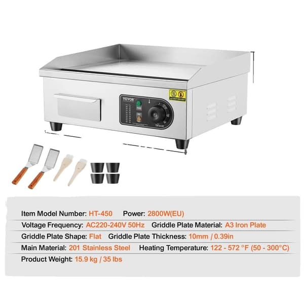 Elektrisk Bordgrill, 4400W Effekt, Non-Stick Kogesurface,2800W 18in 2800W 18in