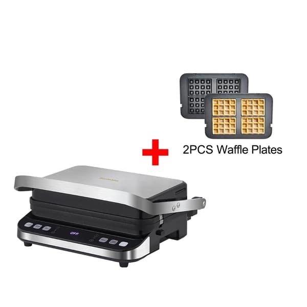 Elektrisk Kontaktgrill, 2000W Effekt, Dobbelt-Zone Temperaturkontrol,Standard ekstra plade, EU
