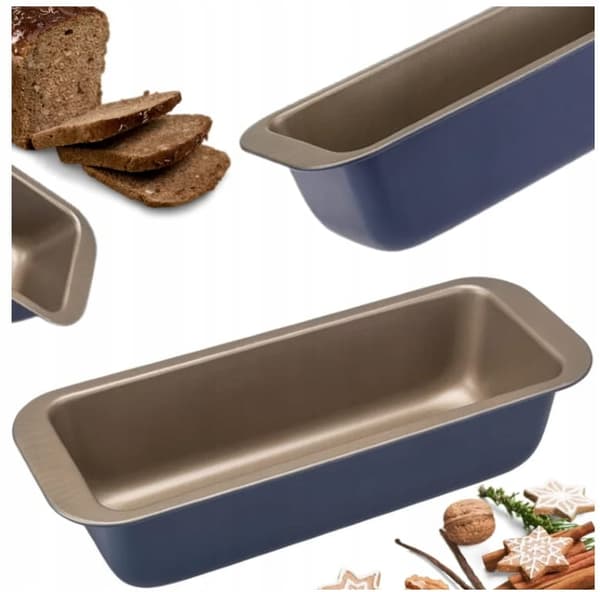 Bakform, non-stick, 26x9,5x7 cm, marinblå och guld
