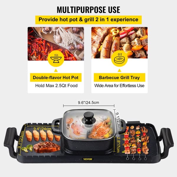 Elektrisk BBQ Hot Pot Grill, 2400W Effekt, Justerbar Temperaturkontrol, Nonstick Overflade