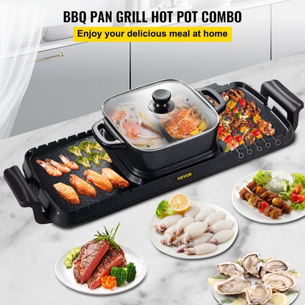 Elektrisk BBQ Hot Pot Grill, 2400W Effekt, Justerbar Temperaturkontrol, Nonstick Overflade