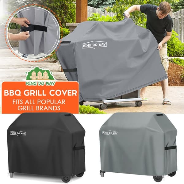 【KINGDOWAY】LifeGrillCoverHeavyDutyVandtætBBQGrillCovermedhåndtag,stropper,opbevaringstaskevindtætspændeogkrympehåndtag,147x61x