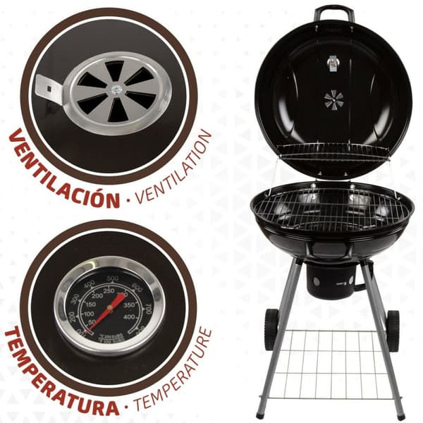 Kolgrill med hjul Aktive Aluminium Emaljerad metall Edények 57 x 86 x 57 cm Svart