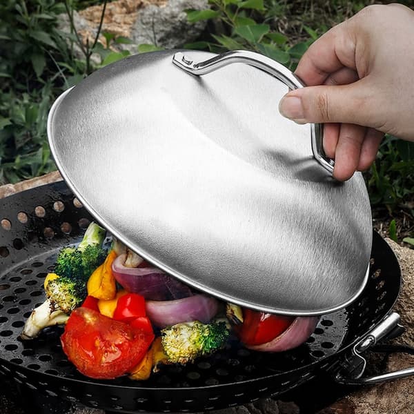2x Smältkupol i rostfritt stål smältklocka i silver - För bättre stekning av kött, ångkokning av grönsaker och smältning av ost
