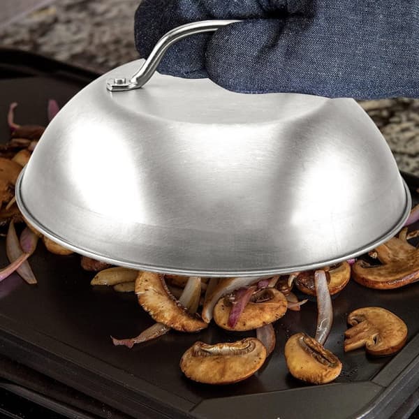 2x Smältkupol i rostfritt stål smältklocka i silver - För bättre stekning av kött, ångkokning av grönsaker och smältning av ost