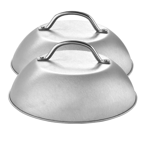 2x Smältkupol i rostfritt stål smältklocka i silver - För bättre stekning av kött, ångkokning av grönsaker och smältning av ost