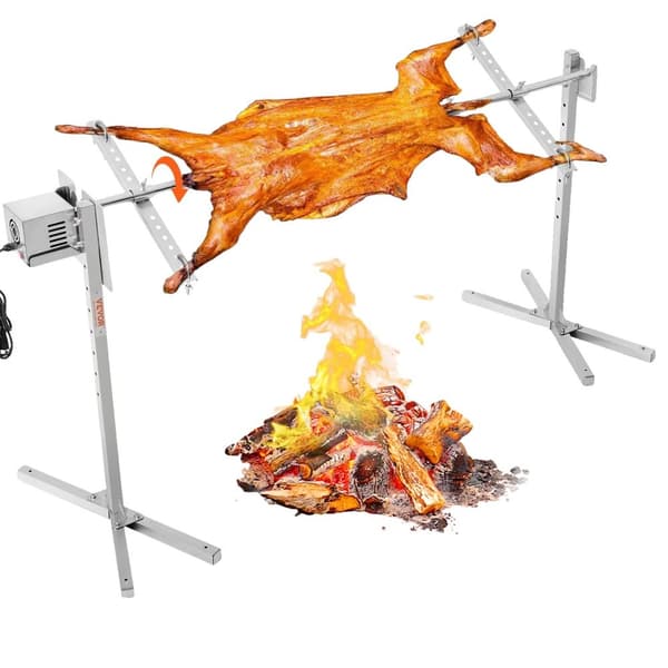 Elektrisk BBQ Rotisserie Grill Sæt, Rustfrit Stål Konstruktion, Højdejusterbar,46 tommer