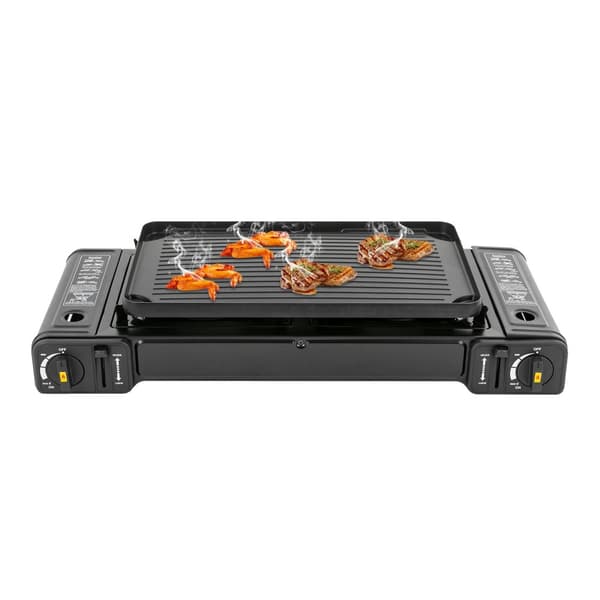 Dubbelhuvud grillgaskök, bärbar design, 2 brännare,svart