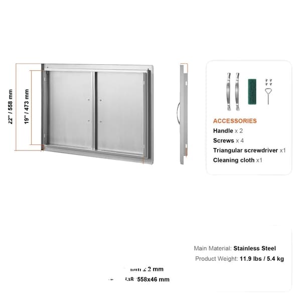 VEVOR BBQ Access Door, Rostfritt Stål, Infälld Design,33X22 tum
