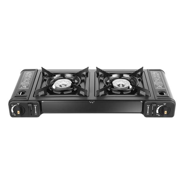 2-Burner Bærbar Campingkomfur, Høj Varmeeffektivitet, Letvægtsdesign,sort