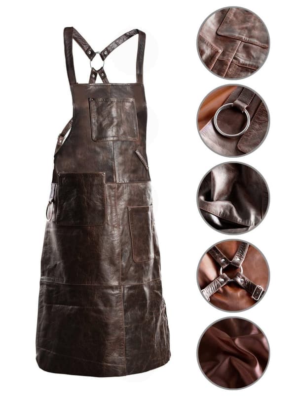 SKINNFORKLE GRILL / BBQ / BARISTA / KOKK / FRISØRFORKLE BRUNT DISTRESSED FORKLE