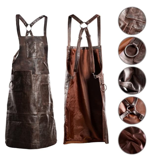 SKINNFORKLE GRILL / BBQ / BARISTA / KOKK / FRISØRFORKLE BRUNT DISTRESSED FORKLE