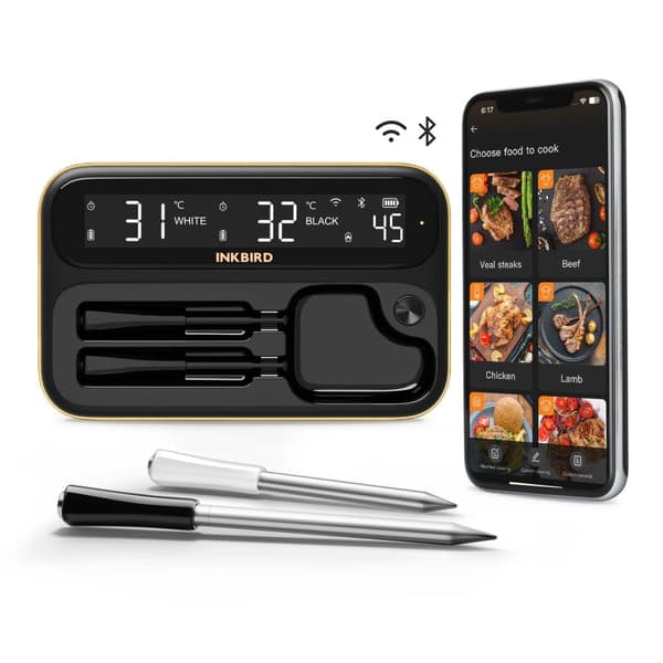 Langaton BBQ-lämpömittari, kaksoisanturit, Bluetooth- ja WiFi-yhteys,INT-12-BW
