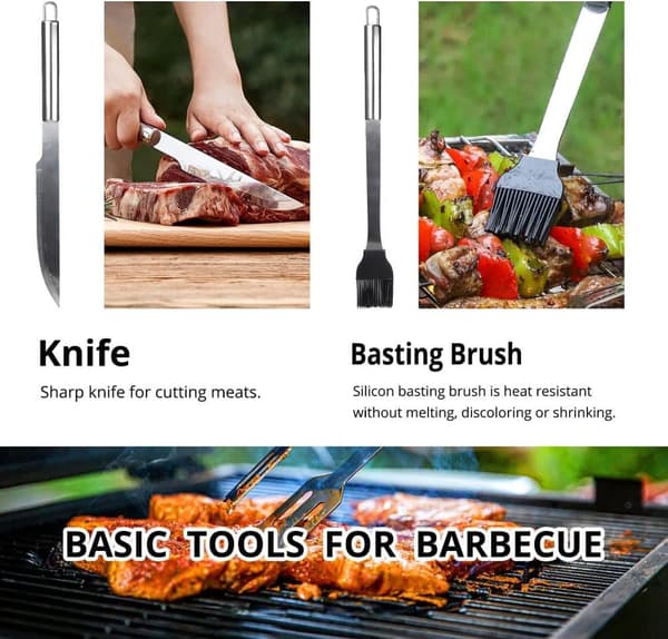 Lollanda 9-delars utomhus grillredskap i rostfritt stål – professionellt BBQ-tillbehörsset med förvaringsväska, lätt att bära